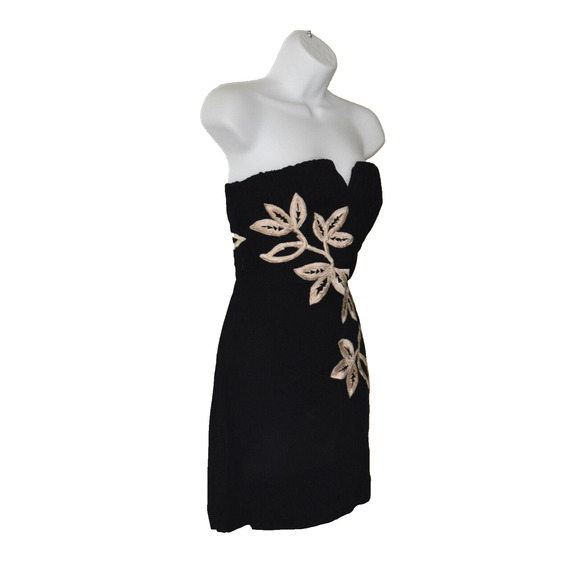 B2 NWT FREE PEOPLE Black Floral Embroidered Strapless Mini Dress Size 4 $250 - Picture 3 of 7